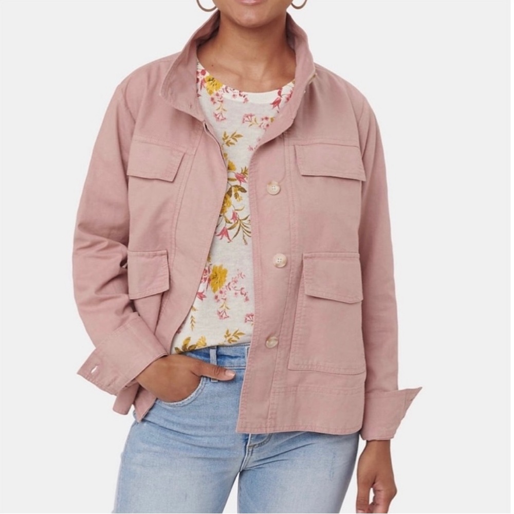 LOFT Dusty Pink Linen Blend Button Boxy Cargo Utility Jacket Size XXSP